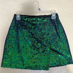 Green/blue sequin mini skirt